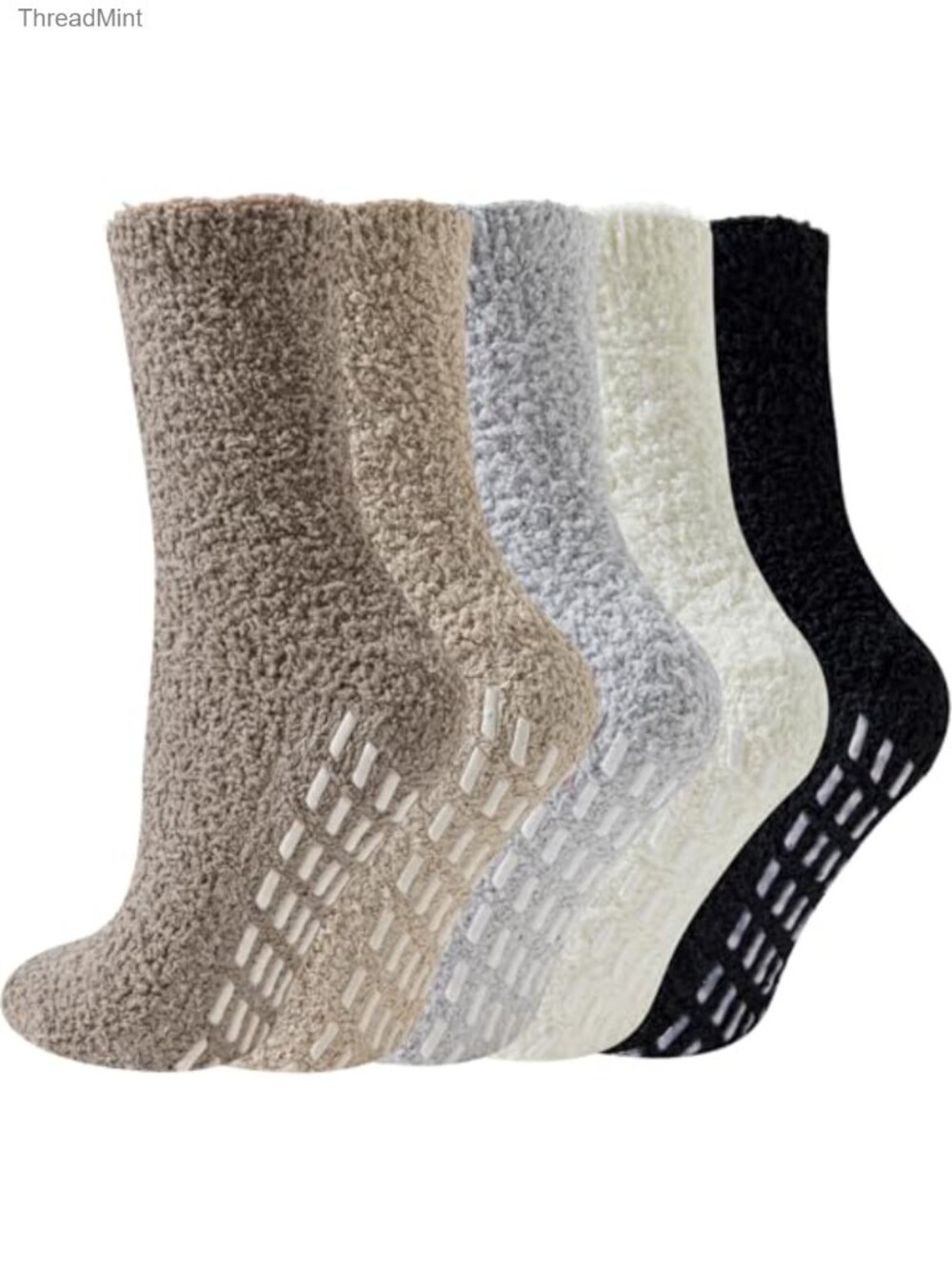 5 Pairs Fuzzy Slipper Socks Non-Slip Grips Cozy Winter